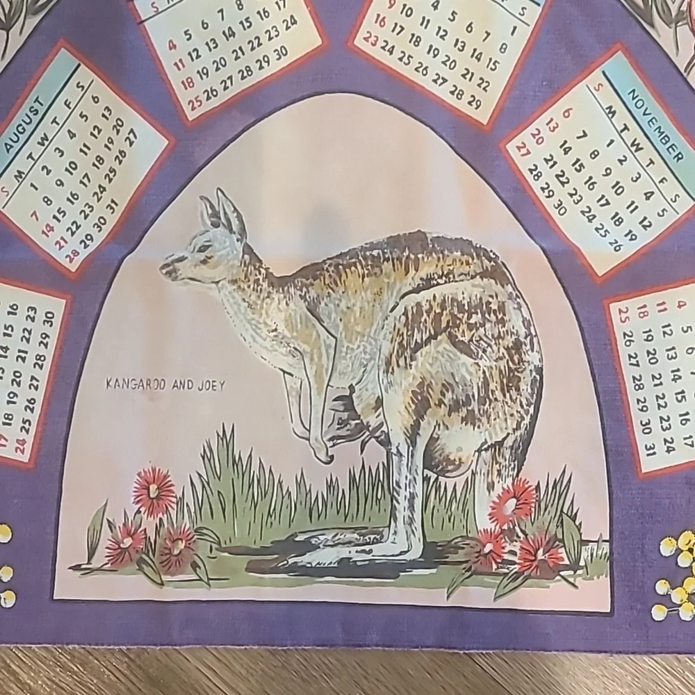 Vintage Australia Calendar Tea Towel - Purple